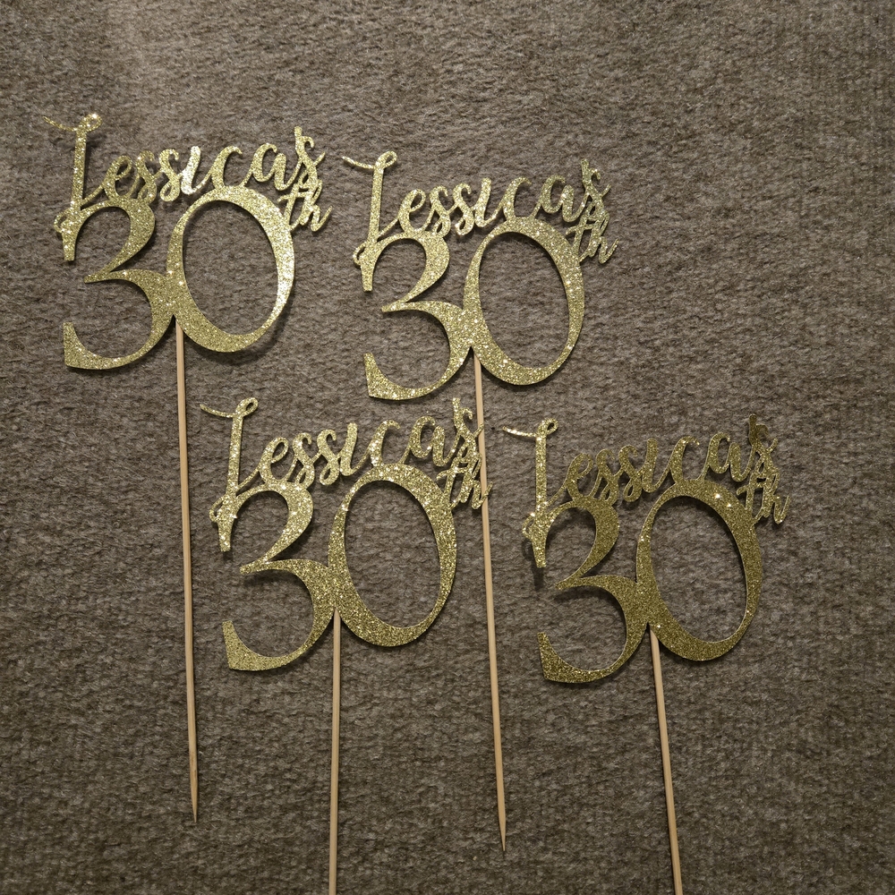 Gold Glitter Cake Toppers for 30th Birthday